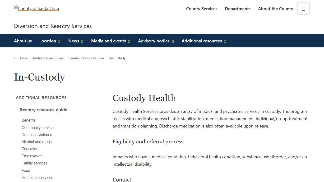In-Custody | Diversion and Reentry Services | County of Santa Clara
