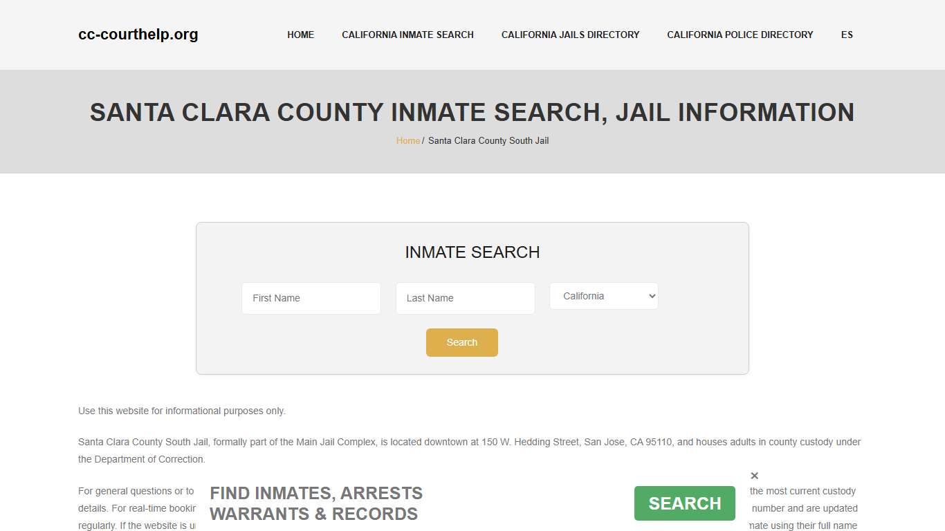 Santa Clara County Inmate Lookup, Jail Roster